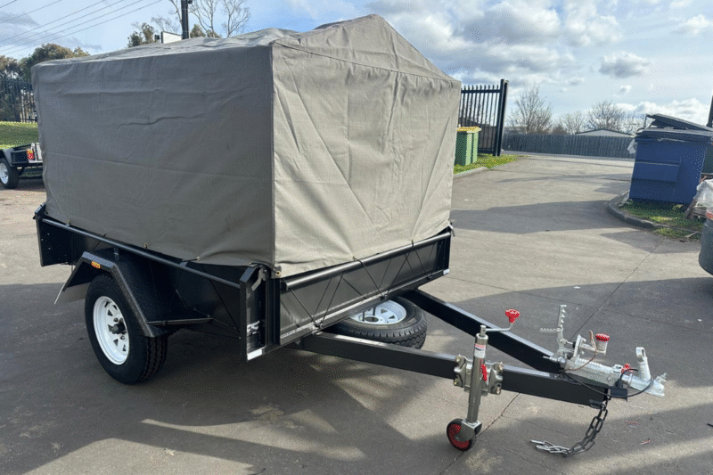 7x5 Heavy Duty Trailer With 900mm High Cage And Canvas Cover